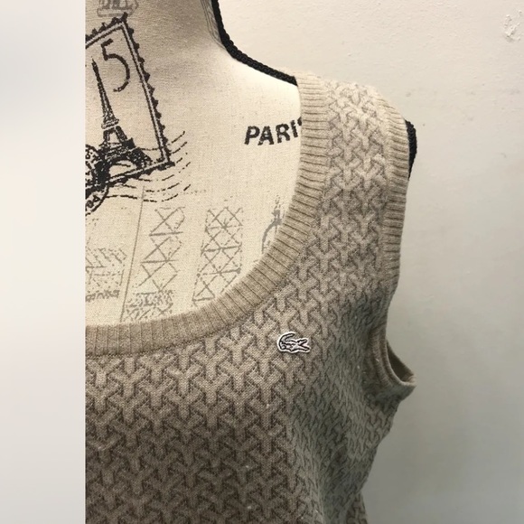 Lacoste Sleeveless Brown Geometric Sweater 44 Women Wool Cotton Draw String - Picture 3 of 12